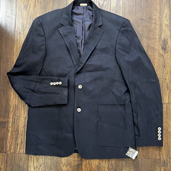 Tasso Elba Island Sport Coat Mens Medium 39-41 Navy Two Button Silk Cotton Blend - Picture 1 of 10